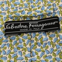 Pre Owned Salvatore Ferragamo Cream Fruit Print Silk Tie