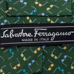 Pre Owned Salvatore Ferragamo Green Eyeglass Print Silk Tie