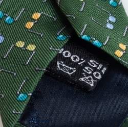 Pre Owned Salvatore Ferragamo Green Eyeglass Print Silk Tie