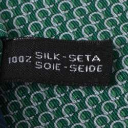 Pre Owned Salvatore Ferragamo Green Gancini Print Silk Tie