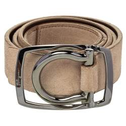 Pre Owned Salvatore Ferragamo Brown Suede and Leather Gancini Buckle Belt 115CM O/S