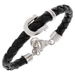 Pre Owned Salvatore Ferragamo Black Braided Leather Gancio Bracelet