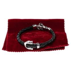 Pre Owned Salvatore Ferragamo Black Braided Leather Gancio Bracelet