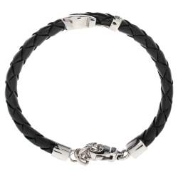 Pre Owned Salvatore Ferragamo Black Braided Leather Gancio Bracelet