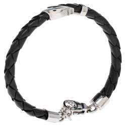Pre Owned Salvatore Ferragamo Black Braided Leather Gancio Bracelet