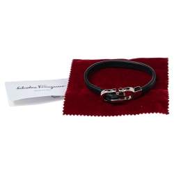 Pre Owned Salvatore Ferragamo Blue Leather Gancini Clasp Bracelet