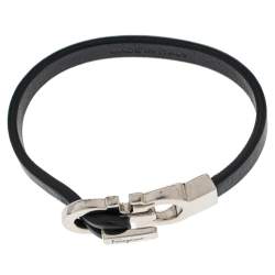 Pre Owned Salvatore Ferragamo Blue Leather Gancini Clasp Bracelet