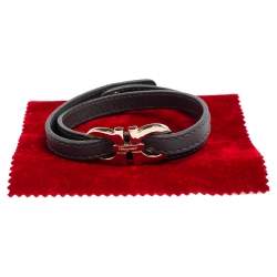 Pre Owned Salvatore Ferragamo Dark Grey Leather Gancini Double Wrap Bracelet