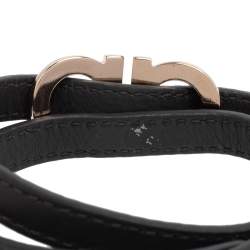 Pre Owned Salvatore Ferragamo Dark Grey Leather Gancini Double Wrap Bracelet