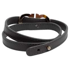 Pre Owned Salvatore Ferragamo Dark Grey Leather Gancini Double Wrap Bracelet