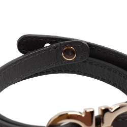 Pre Owned Salvatore Ferragamo Dark Grey Leather Gancini Double Wrap Bracelet