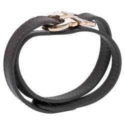 Pre Owned Salvatore Ferragamo Dark Grey Leather Gancini Double Wrap Bracelet