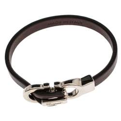 Pre Owned Salvatore Ferragamo Purple Leather Gancini Clasp Bracelet