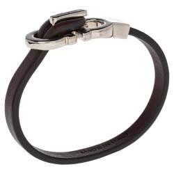 Pre Owned Salvatore Ferragamo Purple Leather Gancini Clasp Bracelet