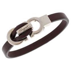 Pre Owned Salvatore Ferragamo Purple Leather Gancini Clasp Bracelet