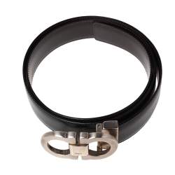 Pre Owned Salvatore Ferragamo Black/Brown Leather Gancini Buckle Reversible Belt 85CM