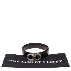 Pre Owned Salvatore Ferragamo Black/Brown Leather Gancini Buckle Reversible Belt 85CM
