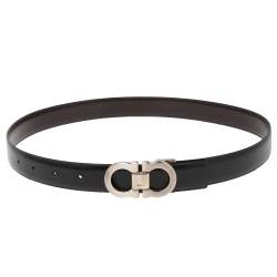 Pre Owned Salvatore Ferragamo Black/Brown Leather Gancini Buckle Reversible Belt 85CM