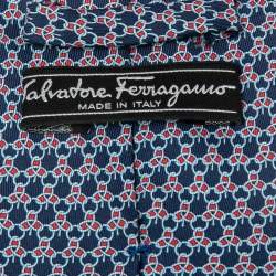 Pre Owned Salvatore Ferragamo Blue Printed Silk Traditional Tie