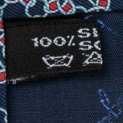 Pre Owned Salvatore Ferragamo Blue Printed Silk Traditional Tie
