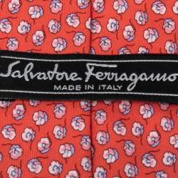 Pre Owned Salvatore Ferragamo Red Floral Print Silk Tie