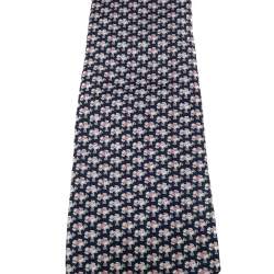 Pre Owned Salvatore Ferragamo Blue Skating Animal Print Silk Tie