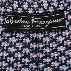 Pre Owned Salvatore Ferragamo Blue Skating Animal Print Silk Tie