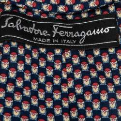 Pre Owned Salvatore Ferragamo Blue Owl Print Silk Tie