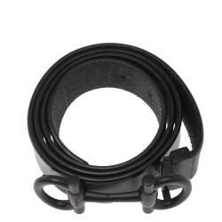 Pre Owned Salvatore Ferragamo Black Leather Double Gancini Parigi Buckle Belt 90cm