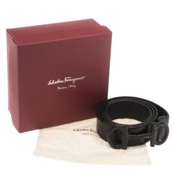 Pre Owned Salvatore Ferragamo Black Leather Double Gancini Parigi Buckle Belt 90cm