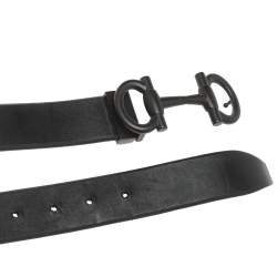 Pre Owned Salvatore Ferragamo Black Leather Double Gancini Parigi Buckle Belt 90cm