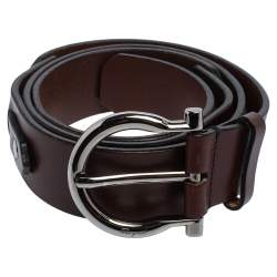 Pre Owned Salvatore Ferragamo Brown Leather Gancio Buckle Belt 100 CM