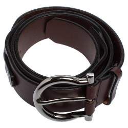 Pre Owned Salvatore Ferragamo Brown Leather Gancio Buckle Belt 100 CM