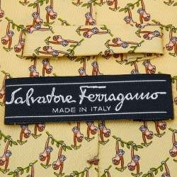 Pre Owned Salvatore Ferragamo Yellow Monkey Print Silk Tie