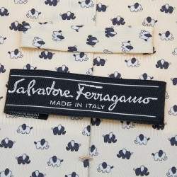 Salvatore Ferragamo Cream Elephant Print Silk Tie