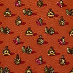 Pre Owned Salvatore Ferragamo Orange Hand Clock Print Silk Tie