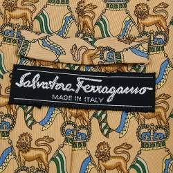 Pre Owned Salvatore Ferragamo Brown Lion Print Silk Tie