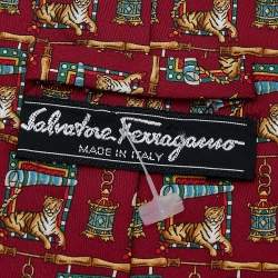 Pre Owned Salvatore Ferragamo Red Tiger Printed Silk Tie