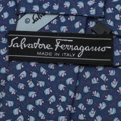 Pre Owned Salvatore Ferragamo Navy Blue Mice Print Silk Tie