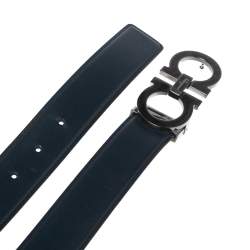 Pre Owned Salvatore Ferragamo Navy Blue Leather Gancio Belt 110CM