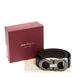 Pre Owned Salvatore Ferragamo Black/Brown Leather Gancini Reversible Belt 