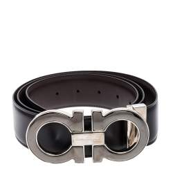 Pre Owned Salvatore Ferragamo Black/Brown Leather Gancini Reversible Belt 