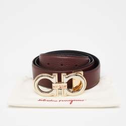 Pre Owned Salvatore Ferragamo Burgundy/Black Leather Gancini Buckle Cut to Size Belt