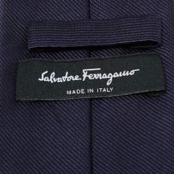 Pre Owned Salvatore Ferragamo Navy Blue Logo Silk Tie