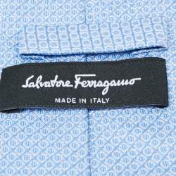 Pre Owned Salvatore Ferragamo Blue Jacquard Silk Narrow Tie