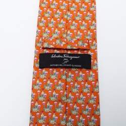 Pre Owned Salvatore Ferragamo for Antinori nel Chianti Classico Orange Print Silk Tie