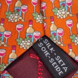 Pre Owned Salvatore Ferragamo for Antinori nel Chianti Classico Orange Print Silk Tie