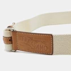Pre Owned Salvatore Ferragamo Beige/Tan Canvas and Leather Belt 100CM