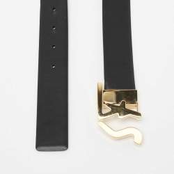 Pre Owned Salvatore Ferragamo Black/Brown Leather SF Logo Cut to Size Reversible Belt