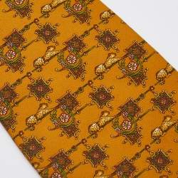 Pre Owned Salvatore Ferragamo Mustard Yellow Animal Print Silk Tie